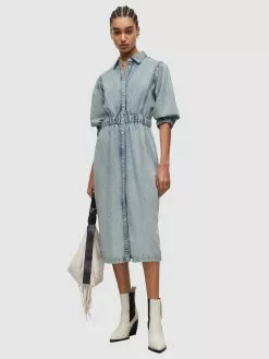 AllSaints Robes Fluides Robe-chemise OSA Femme Bleu -AllSaints Magasin D'usine 17d55e421dc5c2124f446c5d82624a96