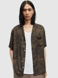 AllSaints Chemises Décontractées Fit Confort Chemise CAIMAN Homme Noir