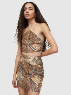 AllSaints Blouses Chemisier JAMILIA Femme Or -AllSaints Magasin D'usine 4cc8792edb321cc344a86874f8e6754e