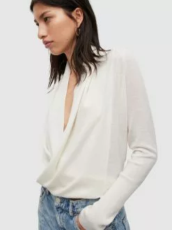 AllSaints Pulls Basiques Pull-over WASSON PIRATE Femme Blanc -AllSaints Magasin D'usine 79ab188803712e76babd6e0ccbd1057b