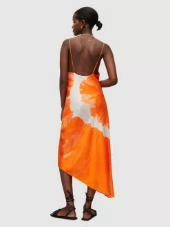 AllSaints Robes Midi Robe ALEXIA MARIANA Femme Orange -AllSaints Magasin D'usine c04c3e1a2beb1026f72eb42bb94ea05f